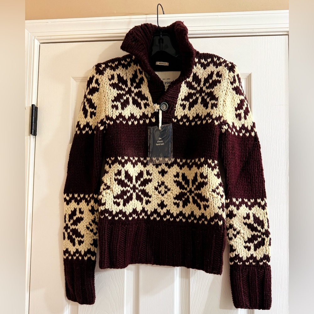 Abercrombie Kids Burgundy and Cream Hand Knit Sweater